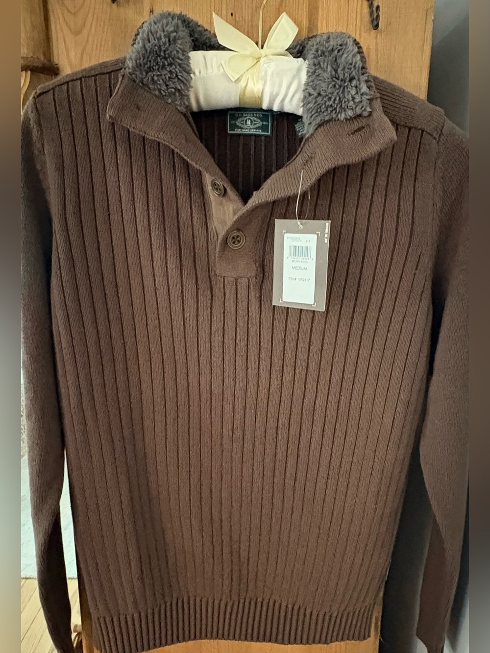 NWT G.H. Bass & Co. Men's Sherpa Lined Mock Neck Sweater Brown Steed Medium